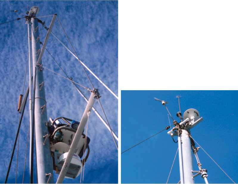 Is this your mast? There’s plenty to check up here with mast steps, three furlers, and other add-ons, such as a radar dome. Facing page: this is an incredibly crowded masthead. How did they fit it all up there?