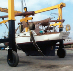 Picture of a boat on a crane