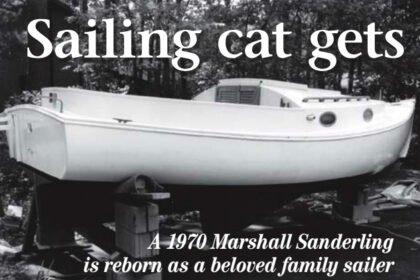 A fleet of 18-foot Marshall Sanderlings caught the attention of Rob and Lucille Rielly, but they wanted a fixer-upper. This one fit the bill nicely. These days Marshall Marine is offering an open-cockpit version of this classic catboat. This earlier standard version had a small cabin.