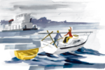Illustration of hailing down the tow