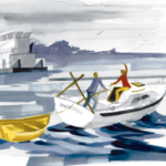Illustration of hailing down the tow