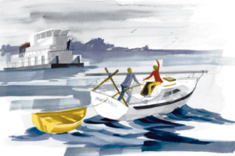 Illustration of hailing down the tow