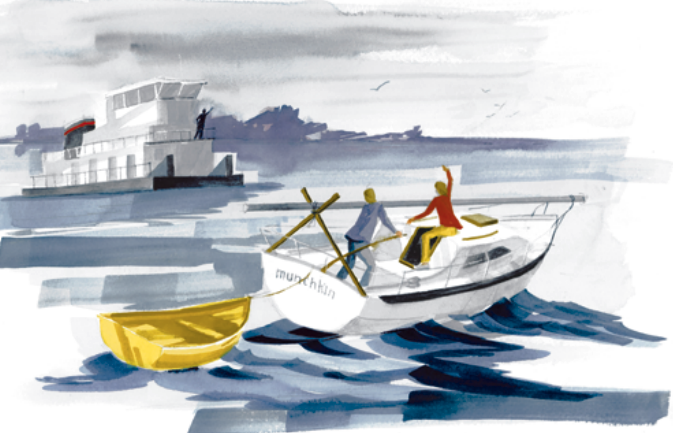 Illustration of hailing down the tow