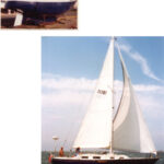 Ed and Pat Stanton’s McCurdy and Rhodes-designed Seafarer 34 is a pretty sight in New Jersey waters, at right. Ed began work on Serendipity in August of 1972 after receiving the bare hull, above, with just the engine, ballast, centerboard, and rudder installed. In spite of the massive amount of work necessary to turn an unfinished hull into a sailboat, Serendipity was launched the following May. She wasn’t ready for cruising just yet, but she was clearly a sailboat-in-waiting.