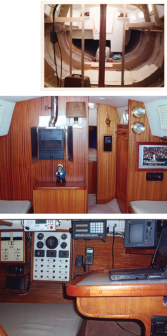 The interior of Serendipity — before and after — tells the tale of many hours lovingly invested. Regarding the accommodation plan, Ed went to boat shows with a tape measure in hand for inspiration.