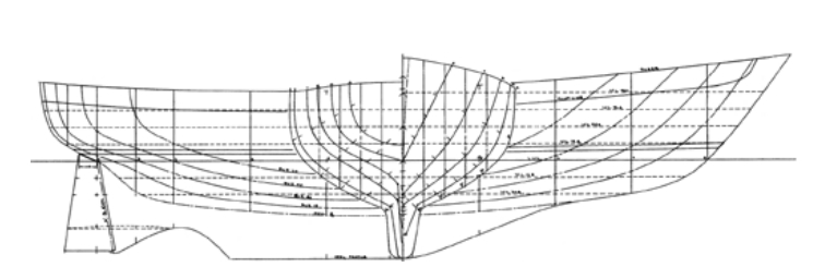 The Oceanic 46, above and on facing page, has a cutaway “full” keel. A displacement/ waterline length ratio of 308, combined with soft bilges and good deadrise, gives her an easy motion. Reese Palley, the owner of #1, sailed his 46 through a hurricane and later commented on her seakindliness under such adverse conditions.