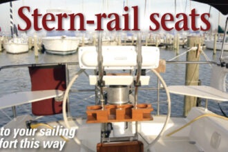 Stern-rail seats make it easier for a skipper to enjoy company while at the wheel.