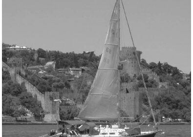 Veleda IV, Aubrey and Judy Millard’s Ontario 32, cruises the Bosporus Strait on her way into the Black Sea. The Millards have been cruising since 1998.