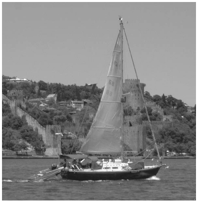 Veleda IV, Aubrey and Judy Millard’s Ontario 32, cruises the Bosporus Strait on her way into the Black Sea. The Millards have been cruising since 1998.