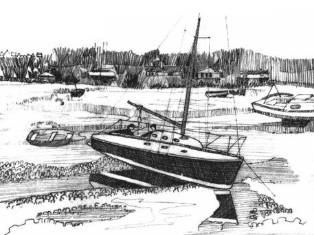 Illustration of boats in mud berths