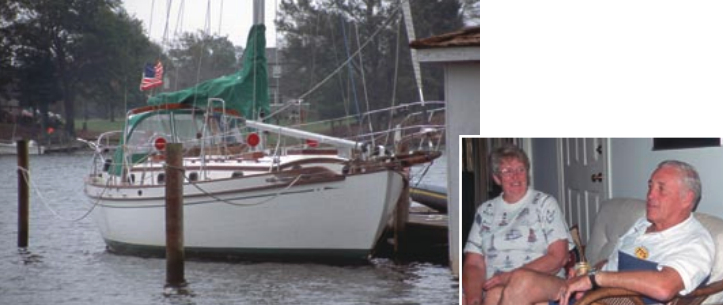 Bill and Rockie Truxall, below, were the Tayana Owners’ Group newsletter editors for more than a decade. Seaquestor II, at left, is docked at their home in Reedville, Virginia.