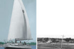 A modest sail plan, on facing page. Waiting between tides in Heswall, England, at right.