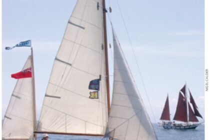 Trekka under sail from Port Townsend, Washington, to Victoria, British Columbia, with Sandy Goodall at the helm.