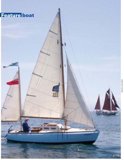 Trekka under sail from Port Townsend, Washington, to Victoria, British Columbia, with Sandy Goodall at the helm.