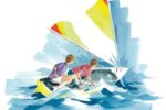 Illustration of people sailing a boat