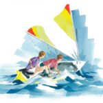 Illustration of people sailing a boat