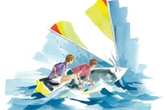 Illustration of people sailing a boat
