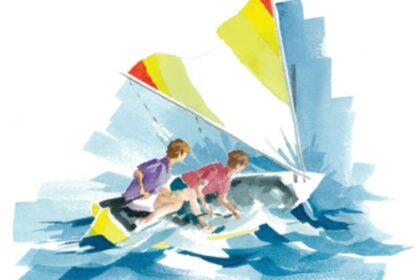 Illustration of people sailing a boat