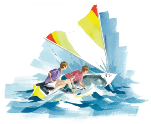Illustration of people sailing a boat