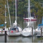A few of the good old boats tied up at Sailor’s Wharf headquarters and party central for the Annapolis Good Old Boat Regatta.