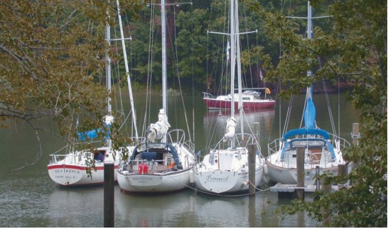 A few of the good old boats tied up at Sailor’s Wharf headquarters and party central for the Annapolis Good Old Boat Regatta.