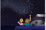illustration of man and woman stargazing