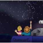 illustration of man and woman stargazing