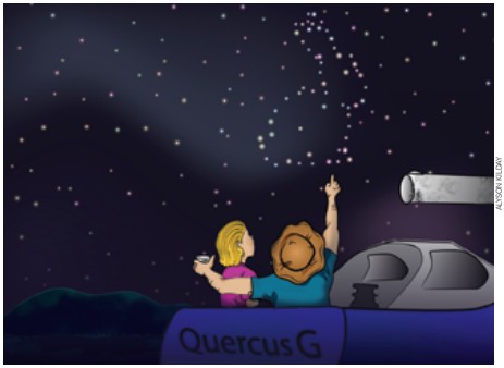 illustration of man and woman stargazing
