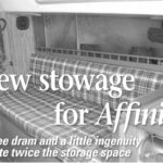 Affinity’s starboard side in the main saloon as she was originally built in 1973. The shelf is 6 inches wide. The spindle rail is unable to hold things in place when heeling to port in a strong wind.