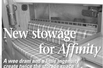 Affinity’s starboard side in the main saloon as she was originally built in 1973. The shelf is 6 inches wide. The spindle rail is unable to hold things in place when heeling to port in a strong wind.