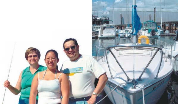 Bonita — large in some ways and small in others — awaits future adventures. A portion of the Wallace family, inset: Connie, Libby, and Penn.