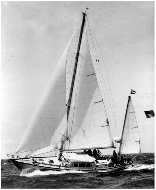Large yachts compromise economy . . . and sometimes the cooking facilities. When she was built, Julie, a 52-foot yawl, had all the conveniences, except for one. Frightened of most cooking fuels, her owner insisted on a simple two-burner Sterno stove.