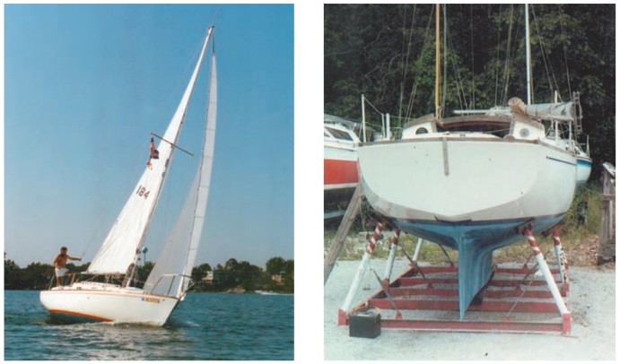 Icelander, a Yankee Dolphin owned by Bill Watson, shows her stuff under sail, and Jim Huxford’s Yankee Dolphin on stands shows her Sparkman & Stephens heritage. Jim ran an active Yankee Dolphin website and was refitting his boat until he lost a battle with cancer. He is sorely missed.