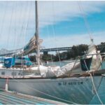Jim Sutro’s Yankee Dolphin, Duckling, in Clipper Cove, San Francisco Bay.