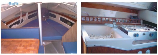 Bonita’s interior — once full of 18 inches of green, slimy water and the accumulated dirt of many years of neglect — was vastly improved with the help of Windex (removes algae), a thorough scrubbing, and new cushions.
