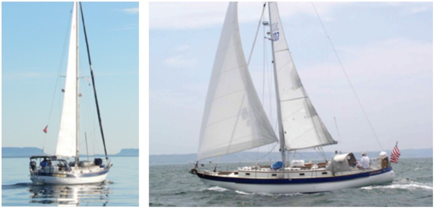 A pair of Valiant 40s: Scott and Jennifer Brigham’s Pendragon and Bob Morris’ Apogee.