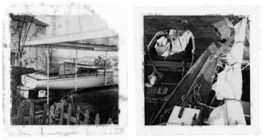 As the young captain with his first command, Geoffrey toiled over Gwendoline’s refit both on land during the winter, at left, and on a floating platform once she was launched the following spring, at right.