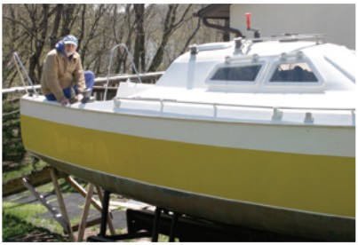 The Mega 30, a trailerable C&C, waits patiently for launch. Jerry and Karen plan to tow her to extend their cruising range, perhaps to southern waters for a change of scenery, but definitely to meet good old boaters in different parts of the country.