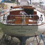 Freshly renewed coamings and cabin back on Tom’s classic Alden yawl. The deck box is at the midlife varnish cycle. The toerails are near the end of their coating life.
