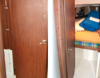 Phillip’s sight-level gauge is easy to check and practically invisible when the door to the V-berth is closed. It disappears entirely when the door is locked in the open position.