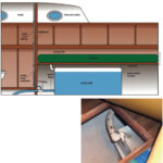 Phillip’s water tank is located under the V-berth, at right. This location makes it hard to access a level or gauge mounted on or near the tank. The concept behind his solution is shown in the diagram above.