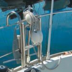The ladder in normal position when sailing with crew.