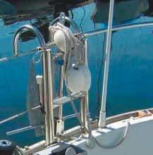 The ladder in normal position when sailing with crew.