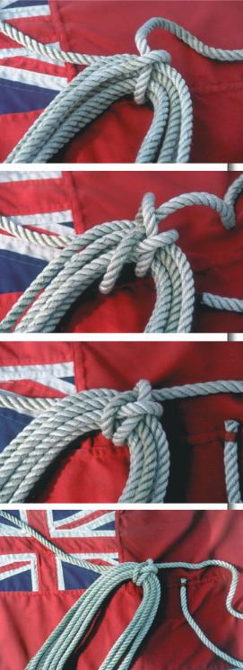 The short tail of rope at the top makes it easy for hitching the coil to the rail. When it comes to knots, a picture really is worth a thousand words. The images at right demonstrate the steps for tying the admiralty hitch.