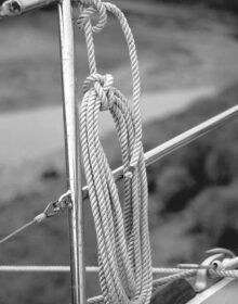 On Geoffrey’s boat, the preferred (nay, the only acceptable) method of stowing line is with a traditional admiralty hitch.