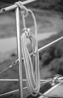 On Geoffrey’s boat, the preferred (nay, the only acceptable) method of stowing line is with a traditional admiralty hitch.