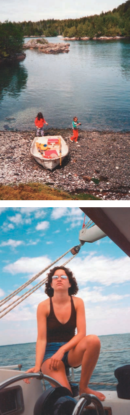 Amelia Fort and her brother, Alex, at top, shown together exploring in Alaska, cruised with their parents, Chuck and Theresa. The family sailed from Alaska to Central America, the Caribbean, and ultimately the East Coast of the United States. Influenced by her experiences, Amelia is studying to be a marine biologist.