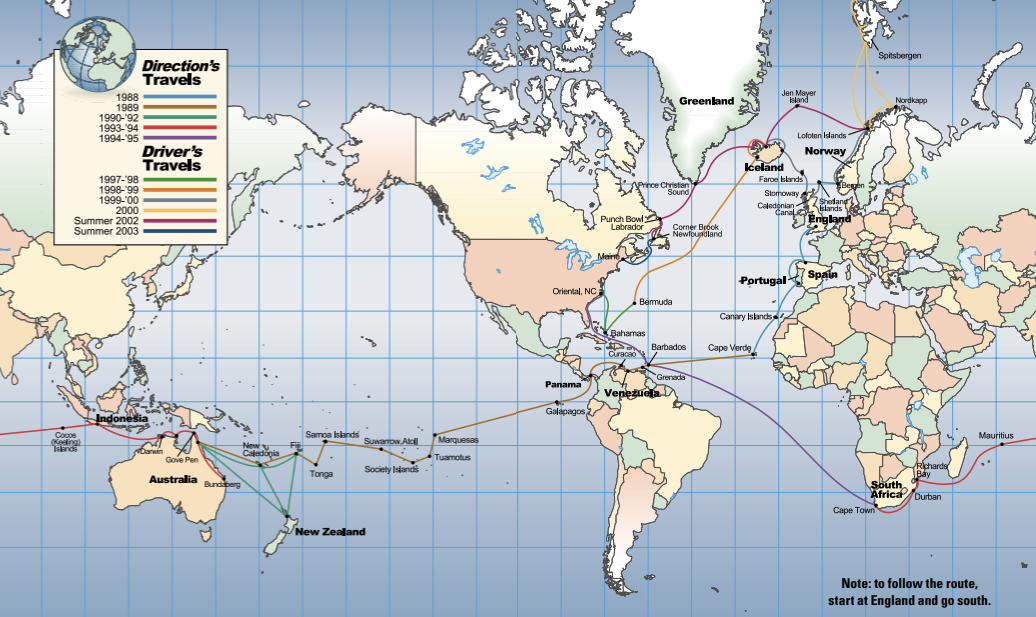 Note: to follow the route, start at England and go south.