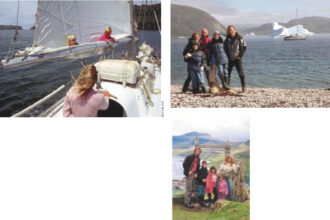 The Martin family members are living (metaphorically anyway) with one foot in a seaboot and one in a hiking boot. For years, they wandered the globe from east to west and from south to north (see map on Page 32). They are pictured above sailing in South Africa and on facing page in Spitsbergen and hiking in the Faroe Islands.