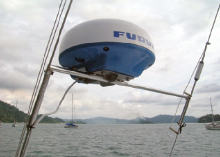 Bob Steadman found a creative use for the split backstay on his Cascade 36. He mounted his radar antenna on a tube supported by the two parts of the backstay, at right. The corner angles in the tubular mount prevent it from rotating under the weight of the antenna and allowing it to pitch forward.